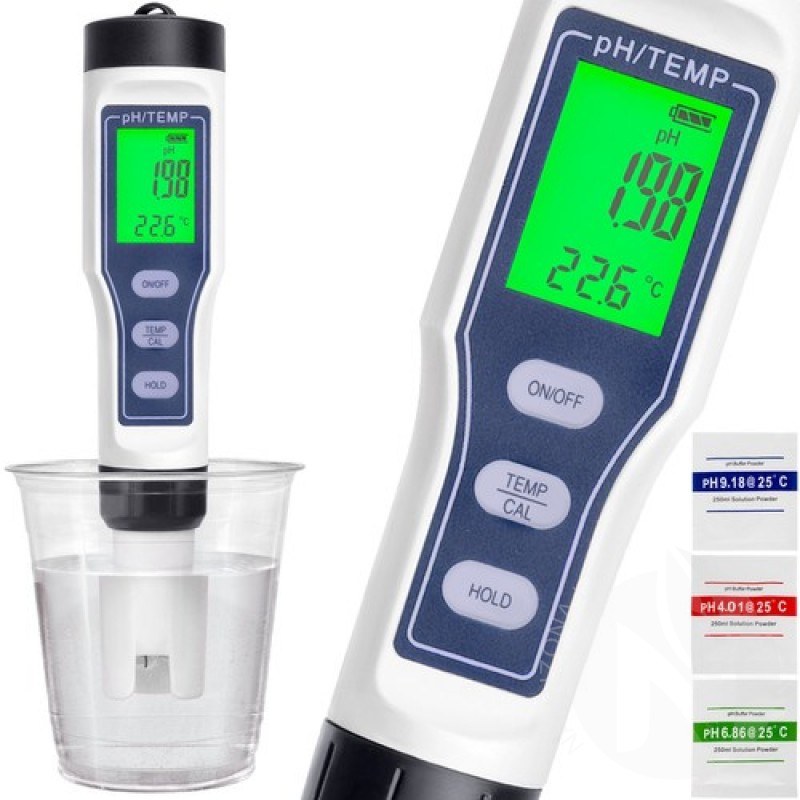 Water acidity and temperature digital meter