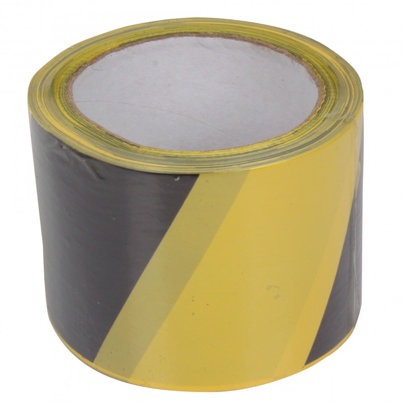 Marking and warning tape, yellow / black, 75mm x 100m